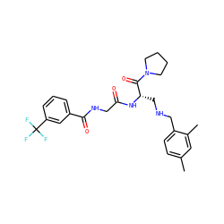 Cc1ccc(CNC[C@H](NC(=O)CNC(=O)c2cccc(C(F)(F)F)c2)C(=O)N2CCCC2)c(C)c1 ZINC000028952381