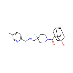 Cc1ccc(CNCC2(F)CCN(C(=O)C34C[C@H]5C[C@@H](CC(O)(C5)C3)C4)CC2)nc1 ZINC000101369430