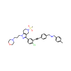 Cc1ccc(CNCc2ccc(C#Cc3cc(-c4nn(CCCN5CCOCC5)c5c4CN(S(C)(=O)=O)CC5)ccc3Cl)cc2)cc1 ZINC000049694759