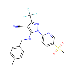 Cc1ccc(CNc2c(C#N)c(C(F)(F)F)nn2-c2ccc(S(C)(=O)=O)cn2)cc1 ZINC000028565438