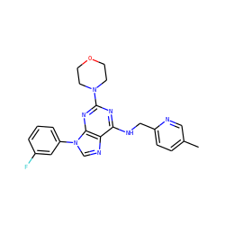 Cc1ccc(CNc2nc(N3CCOCC3)nc3c2ncn3-c2cccc(F)c2)nc1 ZINC000202060410