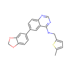 Cc1ccc(CNc2ncnc3ccc(-c4ccc5c(c4)OCO5)cc23)s1 ZINC000036382599