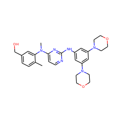 Cc1ccc(CO)cc1N(C)c1ccnc(Nc2cc(N3CCOCC3)cc(N3CCOCC3)c2)n1 ZINC000043199570