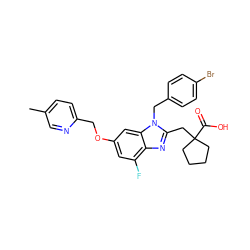Cc1ccc(COc2cc(F)c3nc(CC4(C(=O)O)CCCC4)n(Cc4ccc(Br)cc4)c3c2)nc1 ZINC000218279876