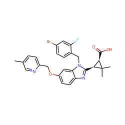 Cc1ccc(COc2ccc3nc([C@H]4[C@@H](C(=O)O)C4(C)C)n(Cc4ccc(Br)cc4F)c3c2)nc1 ZINC000218151663
