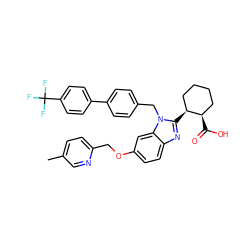 Cc1ccc(COc2ccc3nc([C@H]4CCCC[C@H]4C(=O)O)n(Cc4ccc(-c5ccc(C(F)(F)F)cc5)cc4)c3c2)nc1 ZINC000218220435