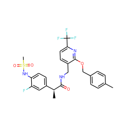 Cc1ccc(COc2nc(C(F)(F)F)ccc2CNC(=O)[C@@H](C)c2ccc(NS(C)(=O)=O)c(F)c2)cc1 ZINC000060327391