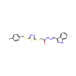 Cc1ccc(CSc2nnc(SCC(=O)N/N=C/c3c[nH]c4ccccc34)s2)cc1 ZINC000001833383