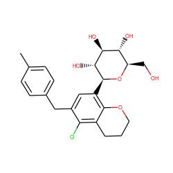 Cc1ccc(Cc2cc([C@@H]3O[C@H](CO)[C@@H](O)[C@H](O)[C@H]3O)c3c(c2Cl)CCCO3)cc1 ZINC000214200606