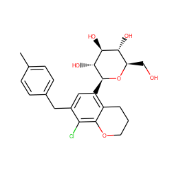 Cc1ccc(Cc2cc([C@@H]3O[C@H](CO)[C@@H](O)[C@H](O)[C@H]3O)c3c(c2Cl)OCCC3)cc1 ZINC000214189532