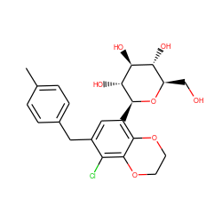 Cc1ccc(Cc2cc([C@@H]3O[C@H](CO)[C@@H](O)[C@H](O)[C@H]3O)c3c(c2Cl)OCCO3)cc1 ZINC000214189288