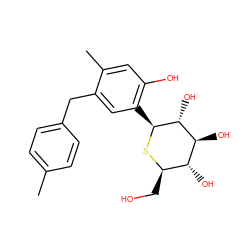 Cc1ccc(Cc2cc([C@@H]3S[C@H](CO)[C@@H](O)[C@H](O)[C@H]3O)c(O)cc2C)cc1 ZINC000043196445