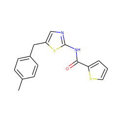 Cc1ccc(Cc2cnc(NC(=O)c3cccs3)s2)cc1 ZINC000000848388