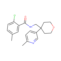 Cc1ccc(Cl)c(C(=O)NCC2(c3ccc(C)nc3)CCOCC2)c1 ZINC000217359630