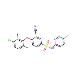 Cc1ccc(Cl)c(C)c1Oc1ccc(S(=O)(=O)Nc2ccc(F)cn2)cc1C#N ZINC000473200863