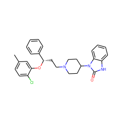 Cc1ccc(Cl)c(O[C@@H](CCN2CCC(n3c(=O)[nH]c4ccccc43)CC2)c2ccccc2)c1 ZINC000028357340