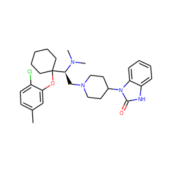 Cc1ccc(Cl)c(OC2([C@H](CN3CCC(n4c(=O)[nH]c5ccccc54)CC3)N(C)C)CCCCC2)c1 ZINC000028356105