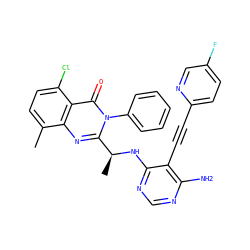 Cc1ccc(Cl)c2c(=O)n(-c3ccccc3)c([C@H](C)Nc3ncnc(N)c3C#Cc3ccc(F)cn3)nc12 ZINC000219051875