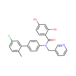 Cc1ccc(Cl)cc1-c1ccc(N(Cc2cccnc2)C(=O)c2ccc(O)cc2O)cc1 ZINC000653778469