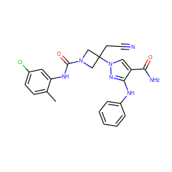 Cc1ccc(Cl)cc1NC(=O)N1CC(CC#N)(n2cc(C(N)=O)c(Nc3ccccc3)n2)C1 ZINC000221018082