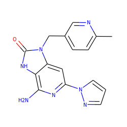 Cc1ccc(Cn2c(=O)[nH]c3c(N)nc(-n4cccn4)cc32)cn1 ZINC000071317757