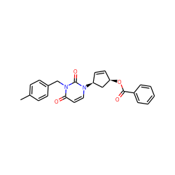 Cc1ccc(Cn2c(=O)ccn([C@H]3C=C[C@@H](OC(=O)c4ccccc4)C3)c2=O)cc1 ZINC000103300274