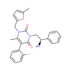 Cc1ccc(Cn2c(C)c(-c3ccccc3F)c(=O)n(C[C@H](N)c3ccccc3)c2=O)o1 ZINC000026378558