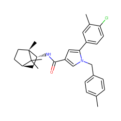 Cc1ccc(Cn2cc(C(=O)N[C@@H]3C[C@H]4CC[C@@]3(C)C4(C)C)cc2-c2ccc(Cl)c(C)c2)cc1 ZINC000473135359