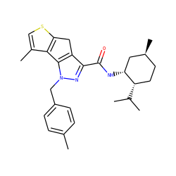 Cc1ccc(Cn2nc(C(=O)N[C@@H]3C[C@@H](C)CC[C@@H]3C(C)C)c3c2-c2c(C)csc2C3)cc1 ZINC000299830788