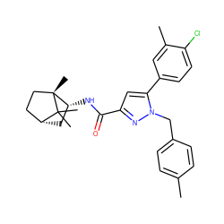 Cc1ccc(Cn2nc(C(=O)N[C@@H]3C[C@@H]4CC[C@@]3(C)C4(C)C)cc2-c2ccc(Cl)c(C)c2)cc1 ZINC000096915014