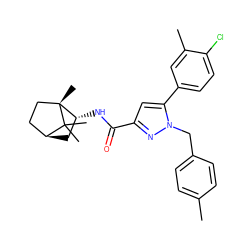 Cc1ccc(Cn2nc(C(=O)N[C@@H]3C[C@H]4CC[C@@]3(C)C4(C)C)cc2-c2ccc(Cl)c(C)c2)cc1 ZINC000473136151