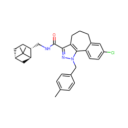 Cc1ccc(Cn2nc(C(=O)NC[C@H]3CC[C@H]4C[C@H]3C4(C)C)c3c2-c2ccc(Cl)cc2CCC3)cc1 ZINC001772640425