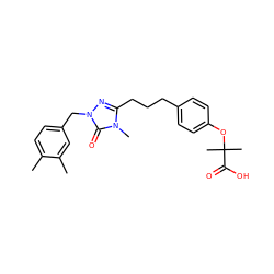 Cc1ccc(Cn2nc(CCCc3ccc(OC(C)(C)C(=O)O)cc3)n(C)c2=O)cc1C ZINC000012358352