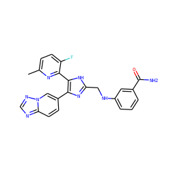 Cc1ccc(F)c(-c2[nH]c(CNc3cccc(C(N)=O)c3)nc2-c2ccc3ncnn3c2)n1 ZINC000473155314