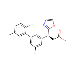 Cc1ccc(F)c(-c2cc(F)cc([C@H](CC(=O)O)c3ncco3)c2)c1 ZINC001772589678