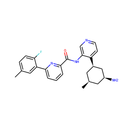 Cc1ccc(F)c(-c2cccc(C(=O)Nc3cnccc3[C@@H]3C[C@H](C)C[C@H](N)C3)n2)c1 ZINC000140302982