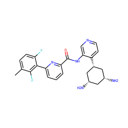 Cc1ccc(F)c(-c2cccc(C(=O)Nc3cnccc3[C@@H]3C[C@H](N)C[C@H](N)C3)n2)c1F ZINC000169697094