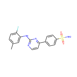 Cc1ccc(F)c(Nc2nccc(-c3ccc(S(N)(=O)=O)cc3)n2)c1 ZINC000064503904