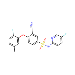 Cc1ccc(F)c(Oc2ccc(S(=O)(=O)Nc3ccc(F)cn3)cc2C#N)c1 ZINC000473198706