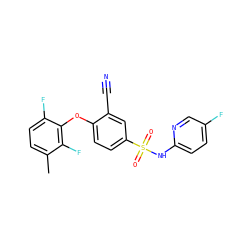 Cc1ccc(F)c(Oc2ccc(S(=O)(=O)Nc3ccc(F)cn3)cc2C#N)c1F ZINC000473194494