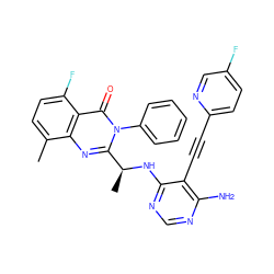 Cc1ccc(F)c2c(=O)n(-c3ccccc3)c([C@H](C)Nc3ncnc(N)c3C#Cc3ccc(F)cn3)nc12 ZINC000219137280