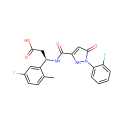 Cc1ccc(F)cc1[C@@H](CC(=O)O)NC(=O)c1cc(=O)n(-c2ccccc2F)[nH]1 ZINC000095554855