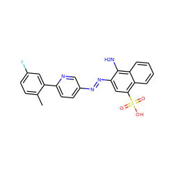 Cc1ccc(F)cc1-c1ccc(/N=N/c2cc(S(=O)(=O)O)c3ccccc3c2N)cn1 ZINC000201506813