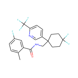 Cc1ccc(F)cc1C(=O)NCC1(c2ccc(C(F)(F)F)nc2)CCC(F)(F)CC1 ZINC000217363048