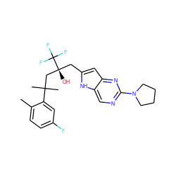 Cc1ccc(F)cc1C(C)(C)C[C@@](O)(Cc1cc2nc(N3CCCC3)ncc2[nH]1)C(F)(F)F ZINC000103250751