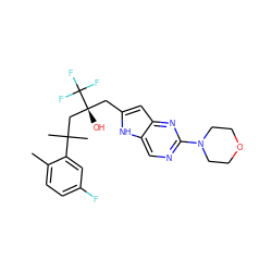 Cc1ccc(F)cc1C(C)(C)C[C@@](O)(Cc1cc2nc(N3CCOCC3)ncc2[nH]1)C(F)(F)F ZINC000103250755