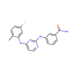 Cc1ccc(F)cc1Nc1ccnc(Nc2cccc(C(N)=O)c2)n1 ZINC000028950532