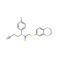 Cc1ccc(N(CCC#N)C(=O)CSc2ccc3c(c2)OCCO3)cc1 ZINC000002624725