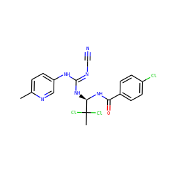 Cc1ccc(N/C(=N\C#N)N[C@@H](NC(=O)c2ccc(Cl)cc2)C(C)(Cl)Cl)cn1 ZINC000028866306