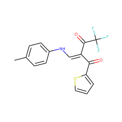 Cc1ccc(N/C=C(/C(=O)c2cccs2)C(=O)C(F)(F)F)cc1 ZINC000100612316